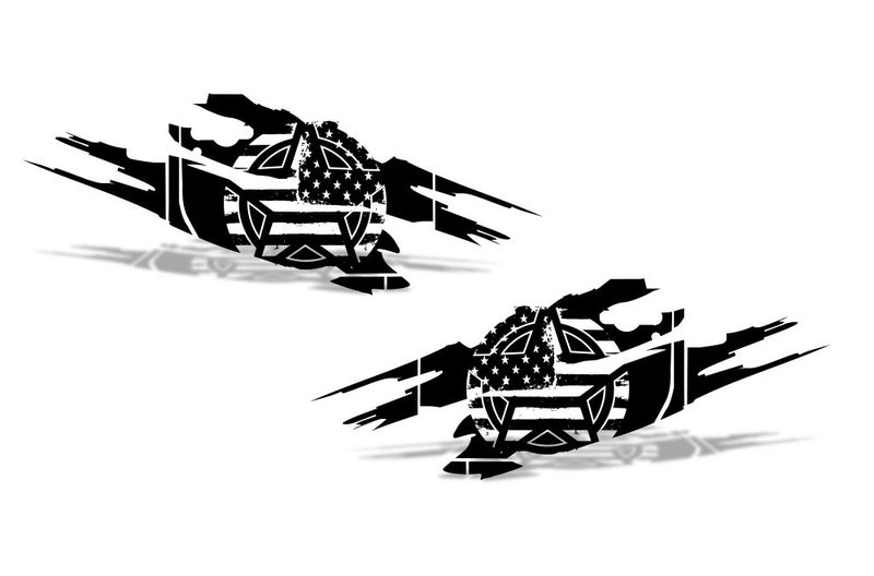 Factory Crafts Army Star Torn Side Graphics Kit Vinyl Decal Wrap Compatible with Jeep Wrangler 4 Door 20072016 Matte Black