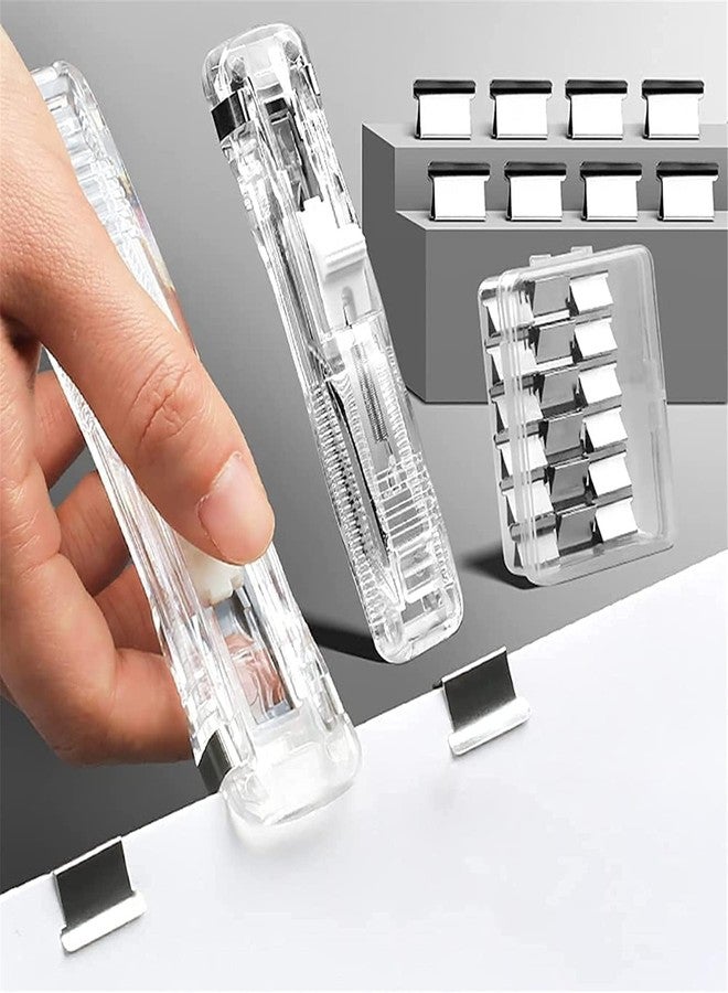 Shuttle Art Upgraded Office Stapler, 2026 Portable Handheld Paper Clam Clip Dispenser with 50pcs Metal Refill Clips or Office Home School Teacher Gifts Kitchen (Transparent +Sliver Clips) - Image 3