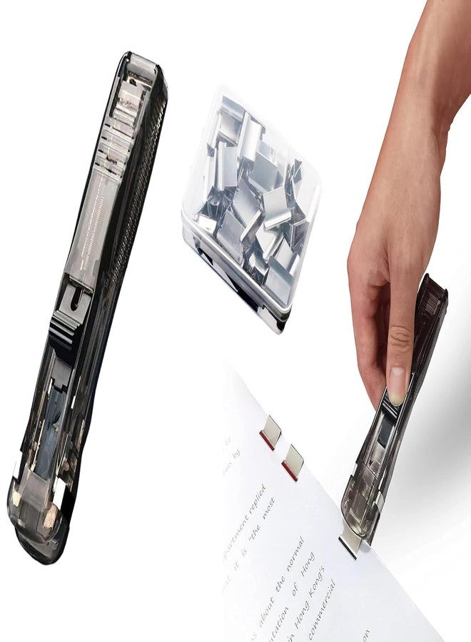 Shuttle Art Upgraded Office Stapler, 2026 Portable Handheld Paper Clam Clip Dispenser with 50pcs Metal Refill Clips or Office Home School Teacher Gifts Kitchen (Transparent +Sliver Clips) - Image 2