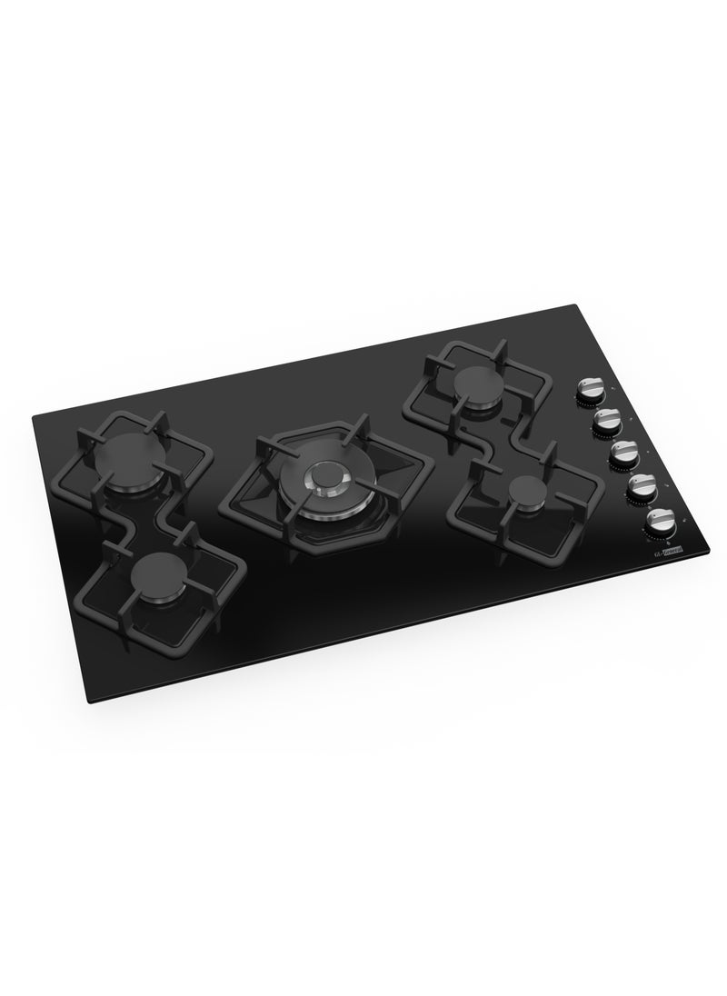 GL General General GL Built In Black Steel 5 Burner Cooker, 90x52cm, Total Safety, Auto ignition,  Cast iron pan support, Easy to Clean High Quality Material, Side Keys  - Image 2