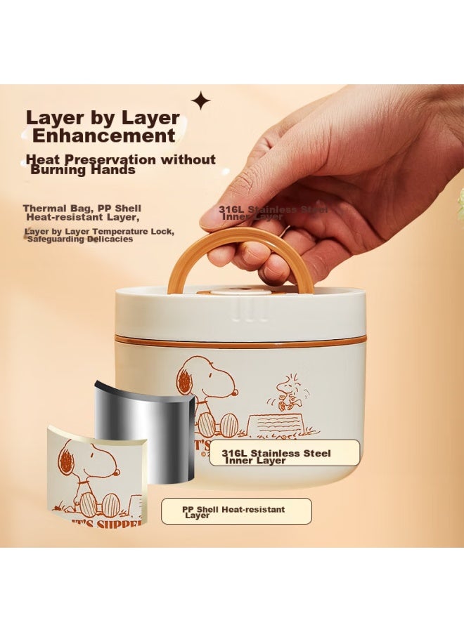 Snoopy صندوق غداء معزول سنوبي، صندوق بنتو لعامل المكتب، صندوق غداء من الفولاذ المقاوم للصدأ 316، حاوية معزولة بسعة كبيرة للطلاب، 4 طبقات - Image 4