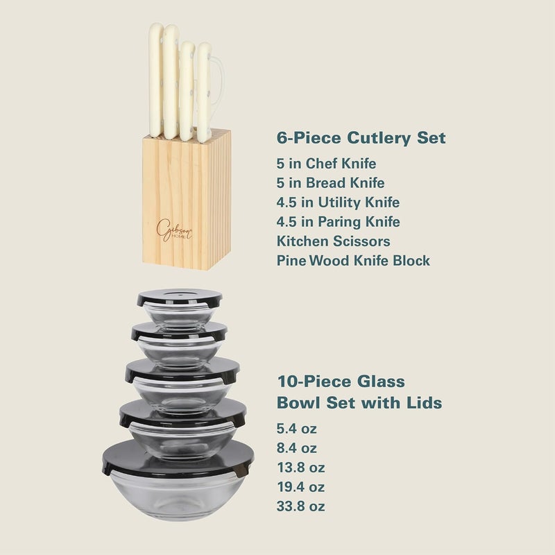 Gibson Home 74 Piece Kitchen in a Box Pots and Pans Cookware Plates and Bowls Dinnerware Cutlery Knife Block Flatware Utensils Tools  Gadgets Storage Glasses Set - Image 4