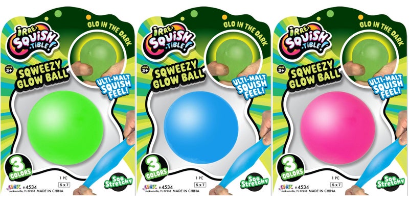 Ja-Ru JARU Sqweezy Glow Ball 3 Balls Assorted Glo in the Dark Squishy Toy for Boys Girls Stretchy Ultra Squish Feel Fidget for Kids Teen Adult Irresistible Sensory Relief Party Favor 4534Glow3 - Image 3