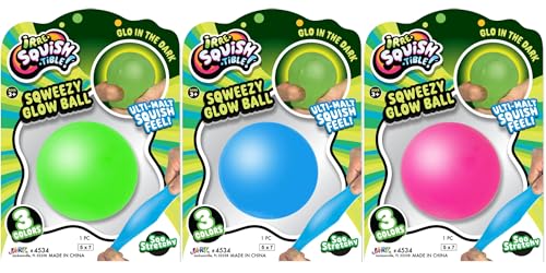Ja-Ru JARU Sqweezy Glow Ball 3 Balls Assorted Glo in the Dark Squishy Toy for Boys Girls Stretchy Ultra Squish Feel Fidget for Kids Teen Adult Irresistible Sensory Relief Party Favor 4534Glow3 - Image 1