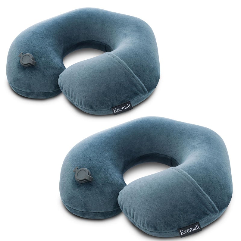Keemall 2Pack Inflatable Travel Neck Pillow for Airplane Train Car Washable Pillowcase U Shaped Office Napping Pillow