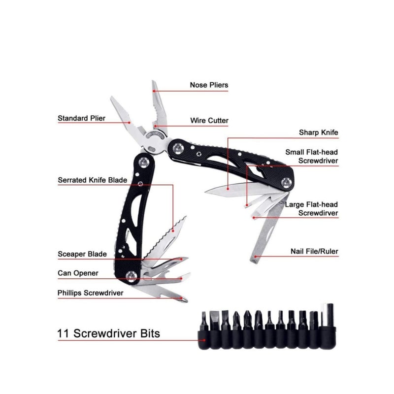 SOLARAE Multitool Pliers Foldable Pliers Tool Stainless Steel Multi-Purpose Outdoor Survival Kits with 11 Screwdriver Bits & Nylon Sheath Ideal Pocket Tool - Image 2