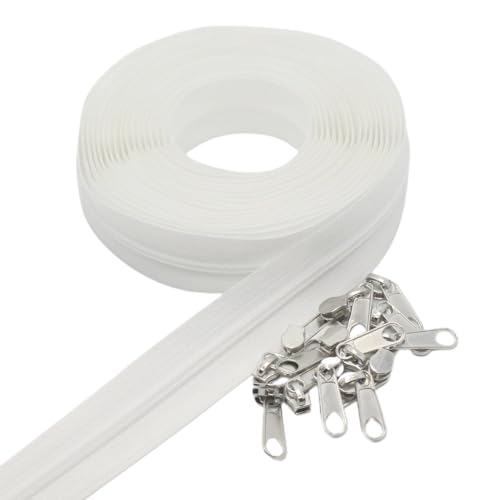 YaHoGa #3 White Nylon Coil Zippers by The Yard Bulk 10 Yards with 25pcs Sliders for DIY Sewing Tailor Crafts Bags (#3 White) - Image 2