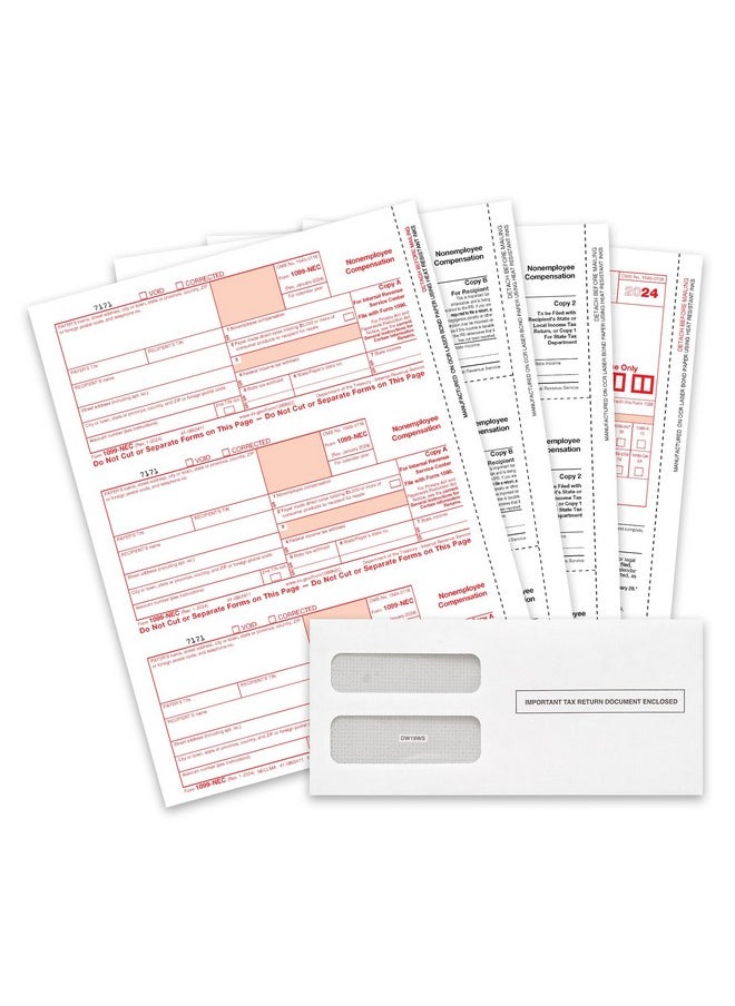 Blue Summit Supplies Blue Summit Supplies 1099 NEC Tax Forms 2024, 50 4 Part Tax Forms Kit, Compatible with QuickBooks and Accounting Software, 50 Self Seal Envelopes Included  - Image 1