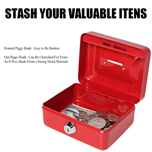 Jssmst Small Lock Cash Box with Money Tray, Locking Money Box for Kids with Slot on Top, Red Lock Box, 5.91 x 4.72 x 2.95 inches, CB003-R - Image 5
