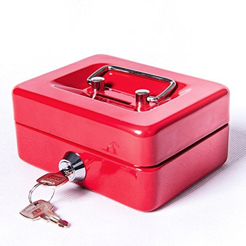 Jssmst Small Lock Cash Box with Money Tray, Locking Money Box for Kids with Slot on Top, Red Lock Box, 5.91 x 4.72 x 2.95 inches, CB003-R - Image 1