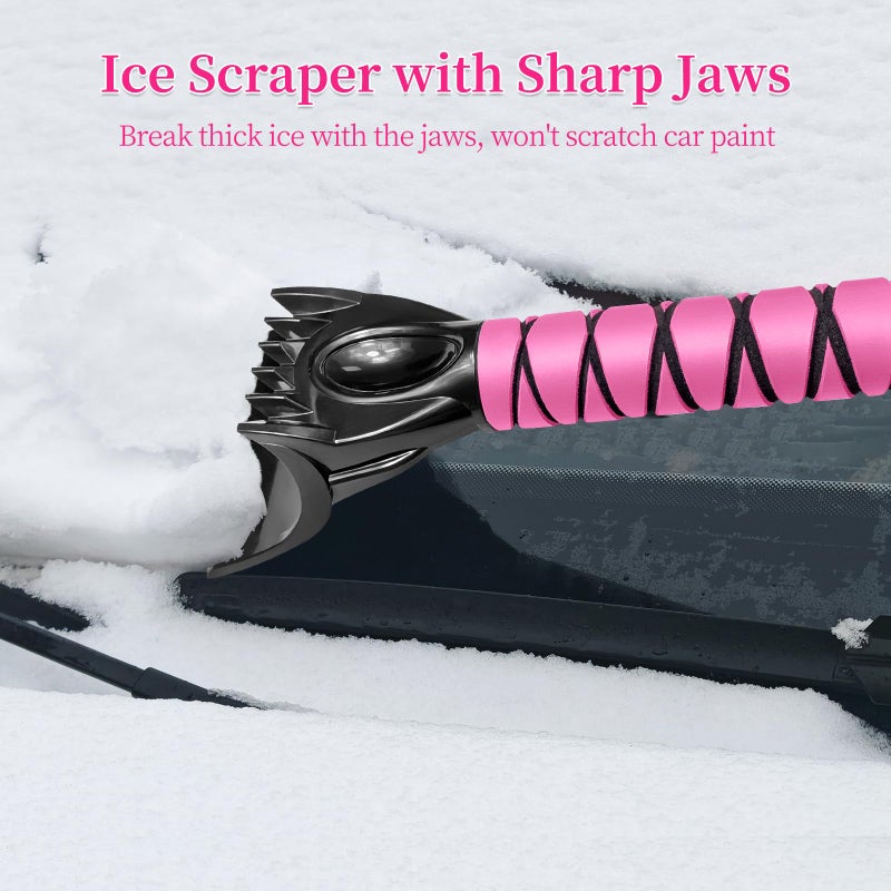 HEEYA 51 Inch Snow Brush for Trucks, Extendable Long Handle Ice Scraper with Brush with Foam Grip, SUV Heavy Duty Snow Brush with Ice Scraper for Car Auto Jeep RV Vehicle Windshield Window - Pink - Image 5
