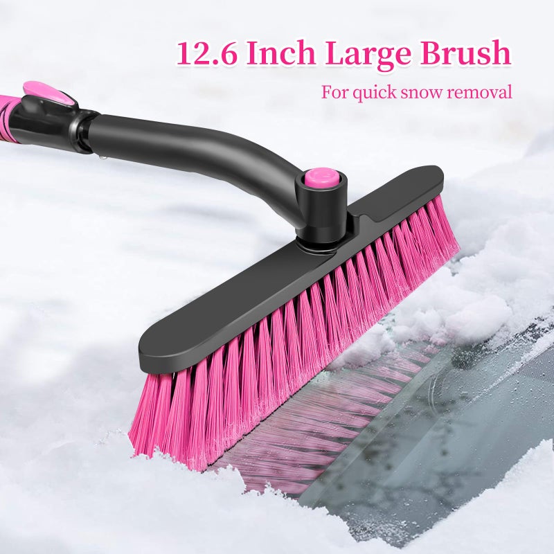 HEEYA 51 Inch Snow Brush for Trucks, Extendable Long Handle Ice Scraper with Brush with Foam Grip, SUV Heavy Duty Snow Brush with Ice Scraper for Car Auto Jeep RV Vehicle Windshield Window - Pink - Image 3