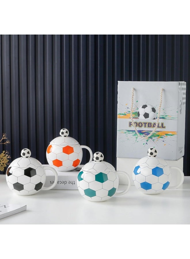 Football-Shaped Ceramic Mug Set with Lid & Spoon, 400ml, Black and White - Image 5