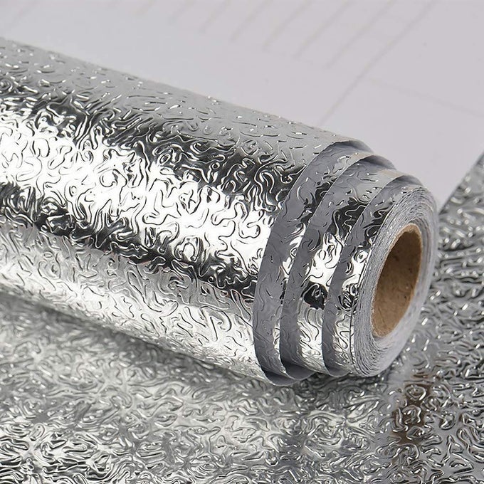 ALUMINIUM FOIL STICKERS, OIL PROOF, KITCHEN BACKSPLASH WALLPAPER SELF-ADHESIVE WALL STICKER ANTI-MOLD AND HEAT RESISTANT FOR WALLS CABINETS DRAWERS AND SHELVES (30 * 200 CM)