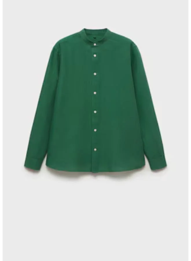 Mango Man Mao Collar Linen Shirt