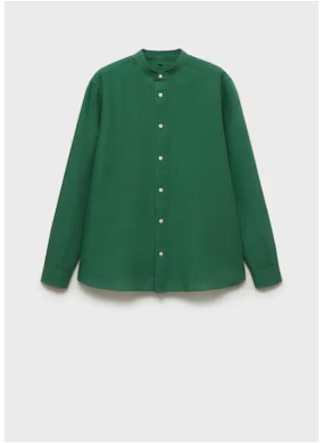 Mango Man Mao Collar Linen Shirt  - Image 5