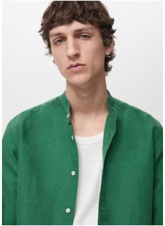 Mango Man Mao Collar Linen Shirt  - Image 3