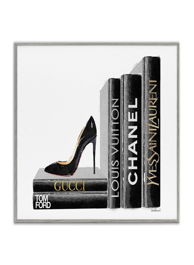 Stupell Industries High Fashion Black Book Shelf with Stilettos Heel Grey Framed Wall Art, 16 x 20, Design by Artist Amanda Greenwood - Image 1
