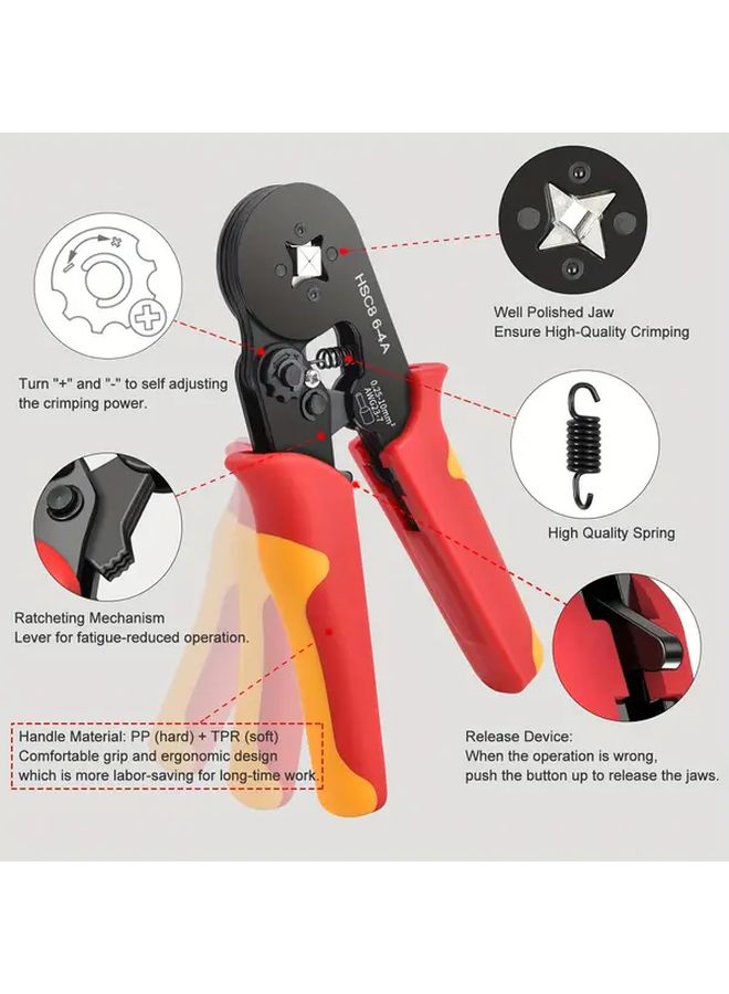 Electrician Ferrule Crimping Tool Kit Adjustable Ratchet Wire Pliers HSC8 10 6A YR - Image 2