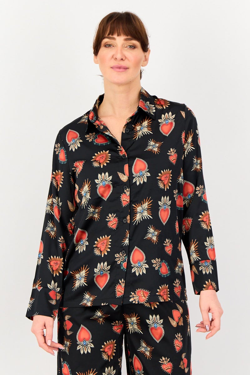 bebe Women 2 Pieces Allover Print Long Sleeves Nightwear Set, Multicolor - Image 2