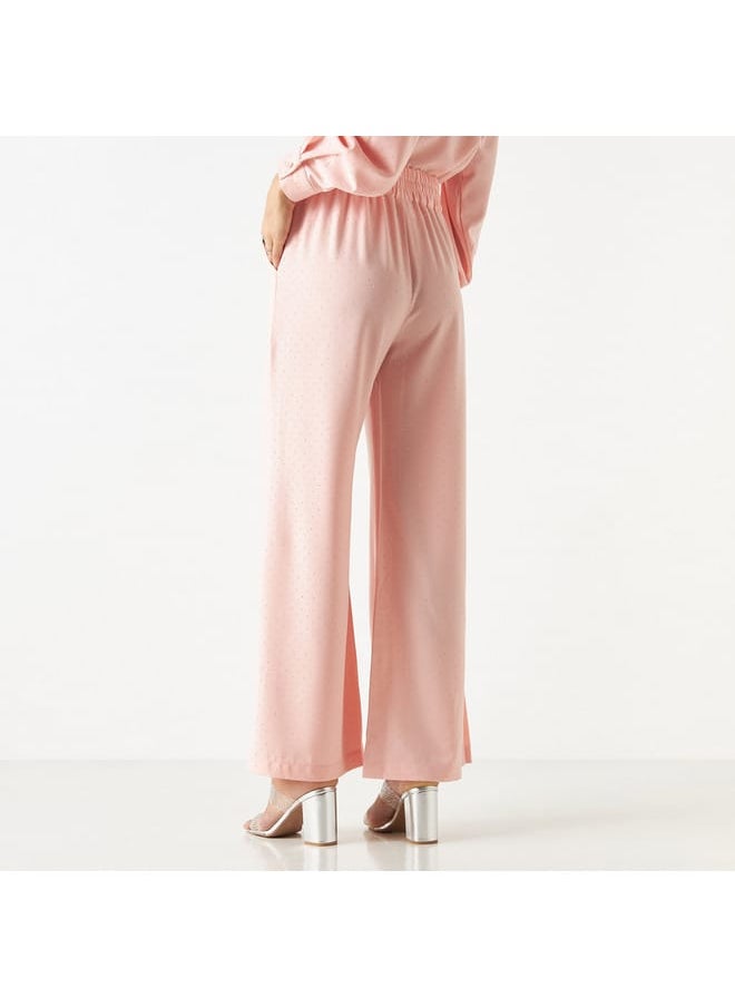 Iconic Iconic All-Over Embellished Flared Leg Pants with Elasticated Waistband and Pockets  - Image 3