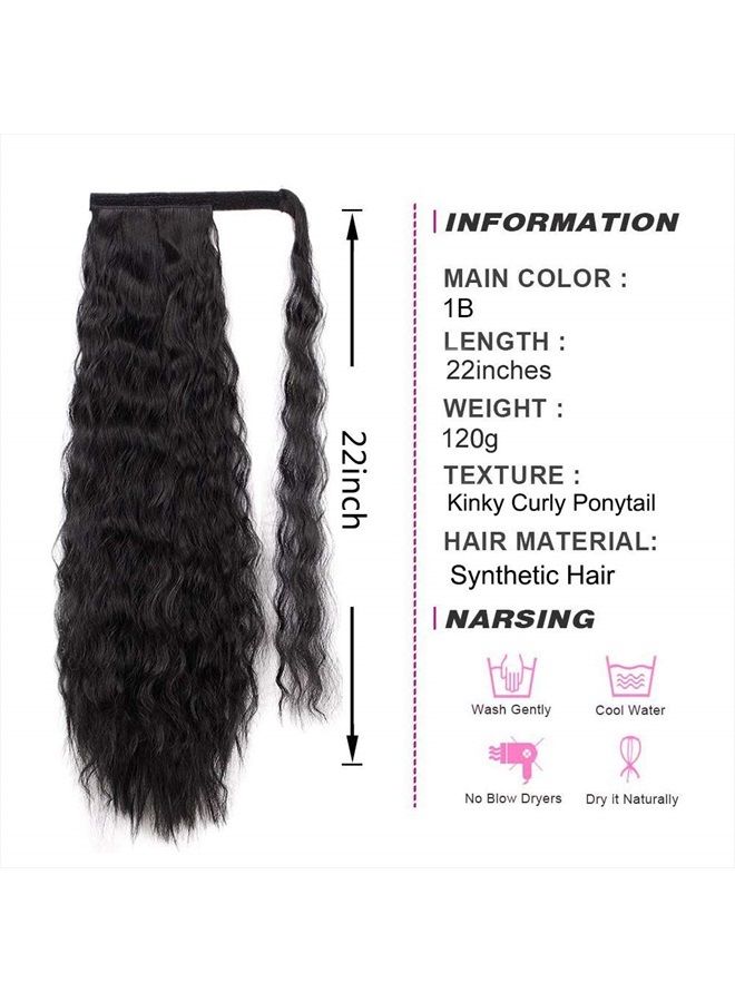 Stamped Glorious إكستنشن ذيل حصان مموج طويل من الذرة مع معجون سحري مقاوم للحرارة، قطعة شعر صناعية سوداء للنساء (22 بوصة، 22 بوصة-أسود) - Image 4