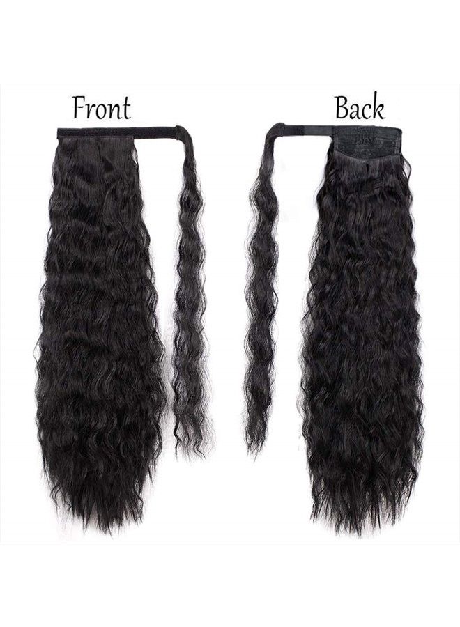 Stamped Glorious إكستنشن ذيل حصان مموج طويل من الذرة مع معجون سحري مقاوم للحرارة، قطعة شعر صناعية سوداء للنساء (22 بوصة، 22 بوصة-أسود) - Image 2