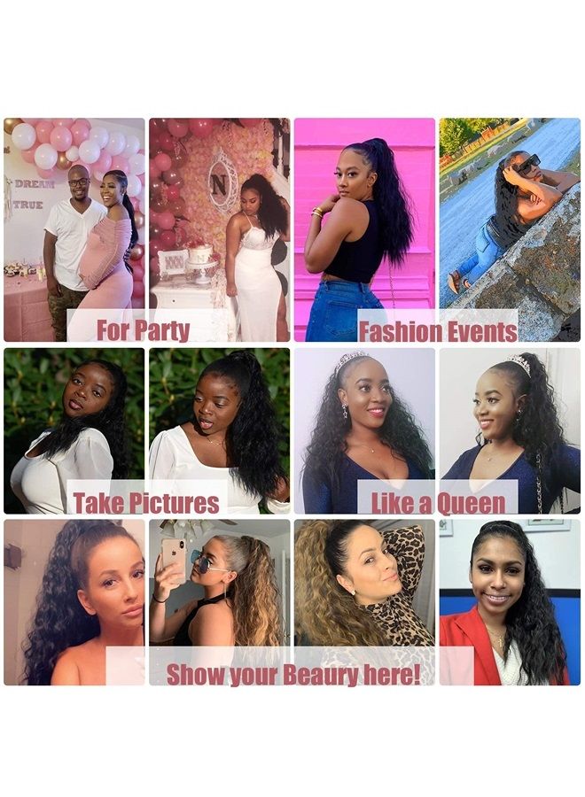 Stamped Glorious إكستنشن ذيل حصان مموج طويل من الذرة مع معجون سحري مقاوم للحرارة، قطعة شعر صناعية سوداء للنساء (22 بوصة، 22 بوصة-أسود) - Image 3