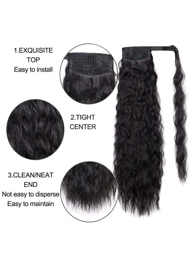 Stamped Glorious إكستنشن ذيل حصان مموج طويل من الذرة مع معجون سحري مقاوم للحرارة، قطعة شعر صناعية سوداء للنساء (22 بوصة، 22 بوصة-أسود) - Image 5