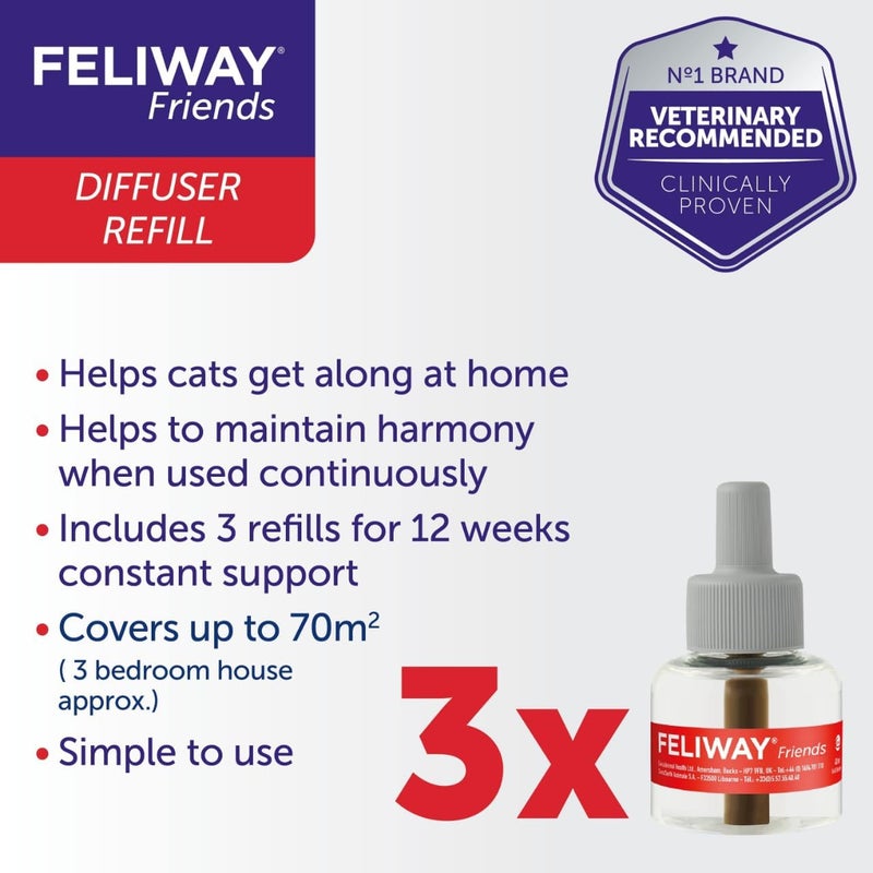 Feliway Friends 30 Day Refill (Value 3 pack), helps to reduce conflict in multi-cat households, helping cats get along better - 48ml x3,Packaging may vary - Image 3