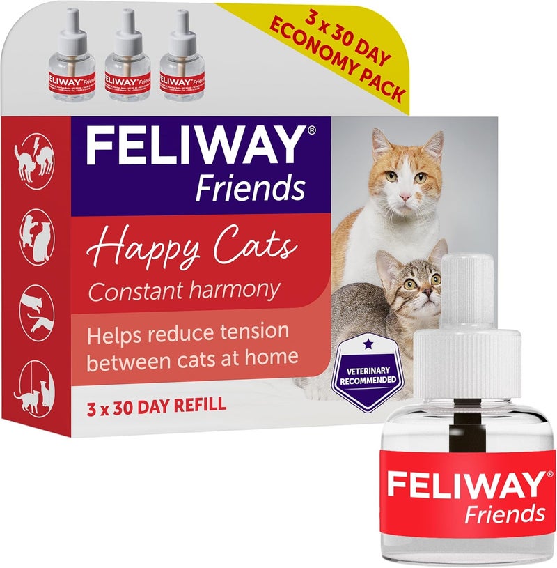 Feliway Friends 30 Day Refill (Value 3 pack), helps to reduce conflict in multi-cat households, helping cats get along better - 48ml x3,Packaging may vary - Image 1