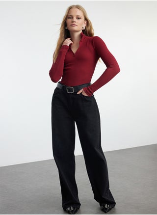 Claret Red Fitted Zipper Collar Stretchy Knitted Blouse TWOAW25BZ00163 - pzsku/Z1C22D68FCE367DF6F4C8Z/45/_/1739718422/ccc02d46-8ab7-46df-84b3-0d68af059226