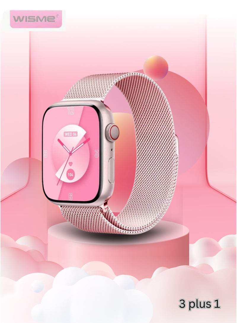 ويزمي ساعة Wisme  X13 الذكية فائقة الصغر، شاشة 38 مم، مزودة بثلاثة أحزمة، مصممة للنساء والفتيات | وردي - Image 1
