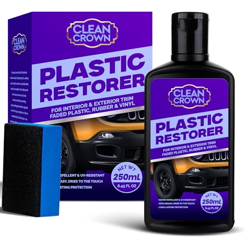 CleanCrown Plastic Restorer for Cars 845 fl oz User Friendly Car Trim Restorer Quick Plastic Trim Restorer with Free Sponge Applicator Restores Faded Car Plastics Bumpers Against UV Rays - Image 1