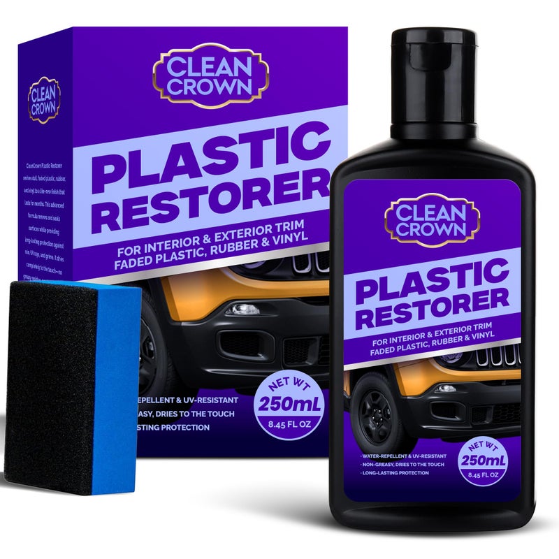 CleanCrown Plastic Restorer for Cars 845 fl oz User Friendly Car Trim Restorer Quick Plastic Trim Restorer with Free Sponge Applicator Restores Faded Car Plastics Bumpers Against UV Rays - Image 3