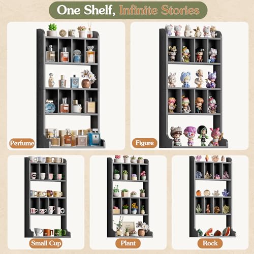 Keebofly Perfume Organizer Wall Mount & Large Cologne Display Case - Wooden Multi-Tier Trinket Shelf for Fragrances, Collectibles, Figures, Miniatures, Cosmetics and Shot Glasses,Black - Image 2