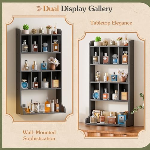 Keebofly Perfume Organizer Wall Mount & Large Cologne Display Case - Wooden Multi-Tier Trinket Shelf for Fragrances, Collectibles, Figures, Miniatures, Cosmetics and Shot Glasses,Black - Image 3