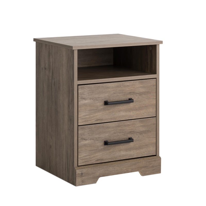 Prepac Rustic Ridge Farmhouse Nightstand Bedside Table Brown Nightstand for Bedroom End Table with 2 Drawers and Open Shelf 1625D x 1875W x 245H