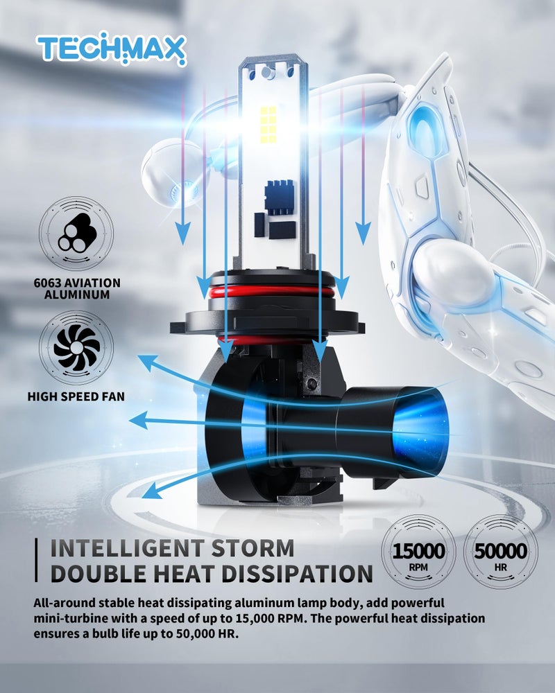 TECHMAX 9005 Light Bulb, HB3 9005 Fog Light Bulb w/Fan 600% Bright 6500K Wireless Direct Insertion Plug and Play, Pack of 2 - Image 4