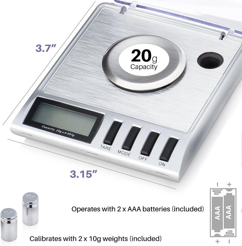 Smart Weigh GEM20-20g x 0.001 grams, High Precision Digital Milligram Jewelry Scale, Reloading, Jewelry and Gems Scale, Calibration Weights and Tweezers Included - Image 3
