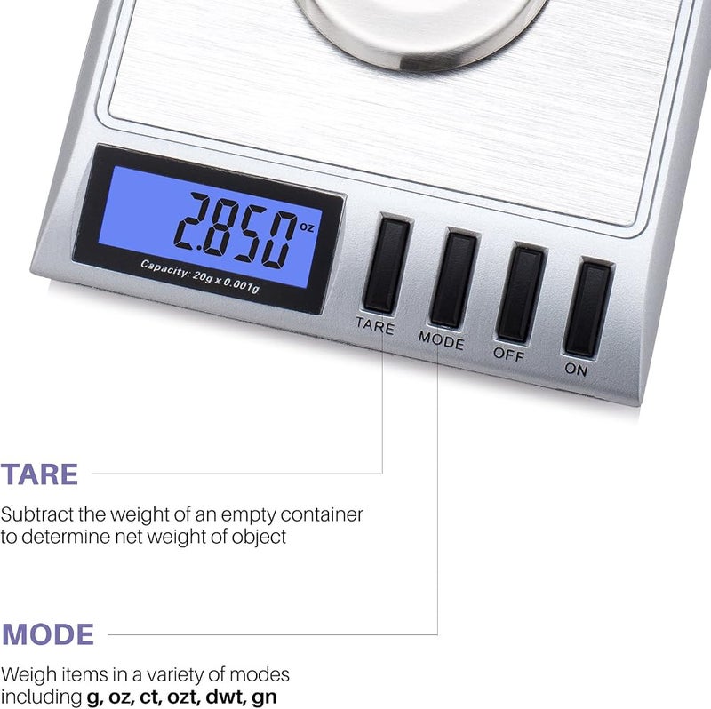 Smart Weigh GEM20-20g x 0.001 grams, High Precision Digital Milligram Jewelry Scale, Reloading, Jewelry and Gems Scale, Calibration Weights and Tweezers Included - Image 4