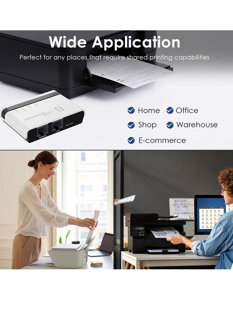 Wireless Print Server 2 Port USB 2.0 WiFi Print Server with 100Mbps LAN and Bridge Wired Wireless Standalone Modes Compatible with Windows 10 8 7 XP Mac OS and All RAW Supported Printers - Image 2