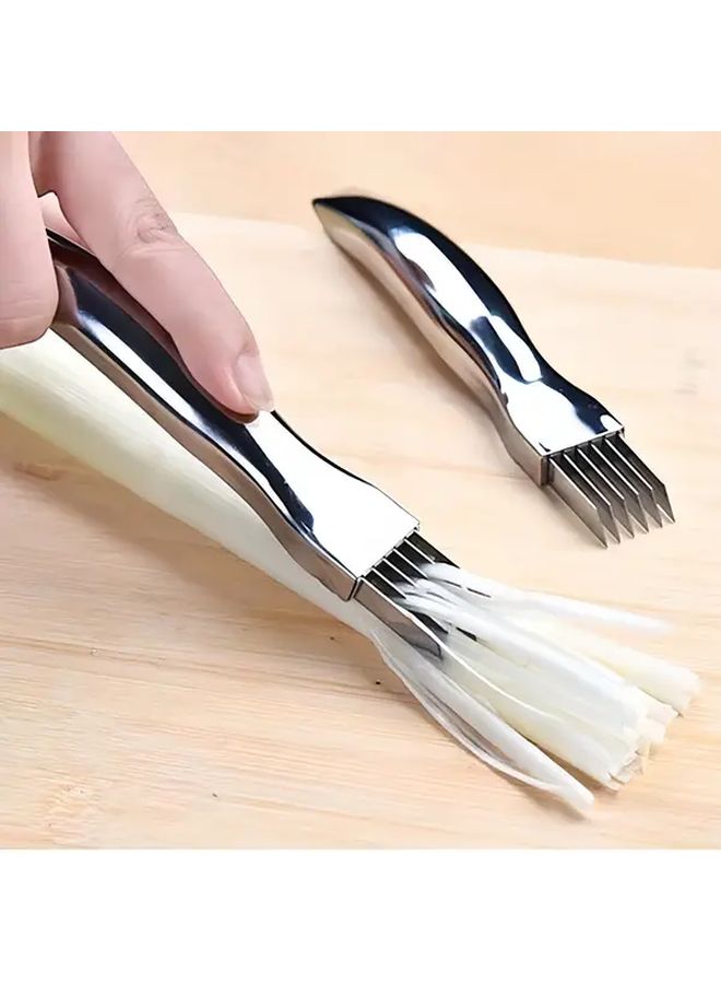 1pc Stainless Steel Vegetable Slicer For Onions Garlic Tomatoes Kitchen Prep Gadget - Image 1