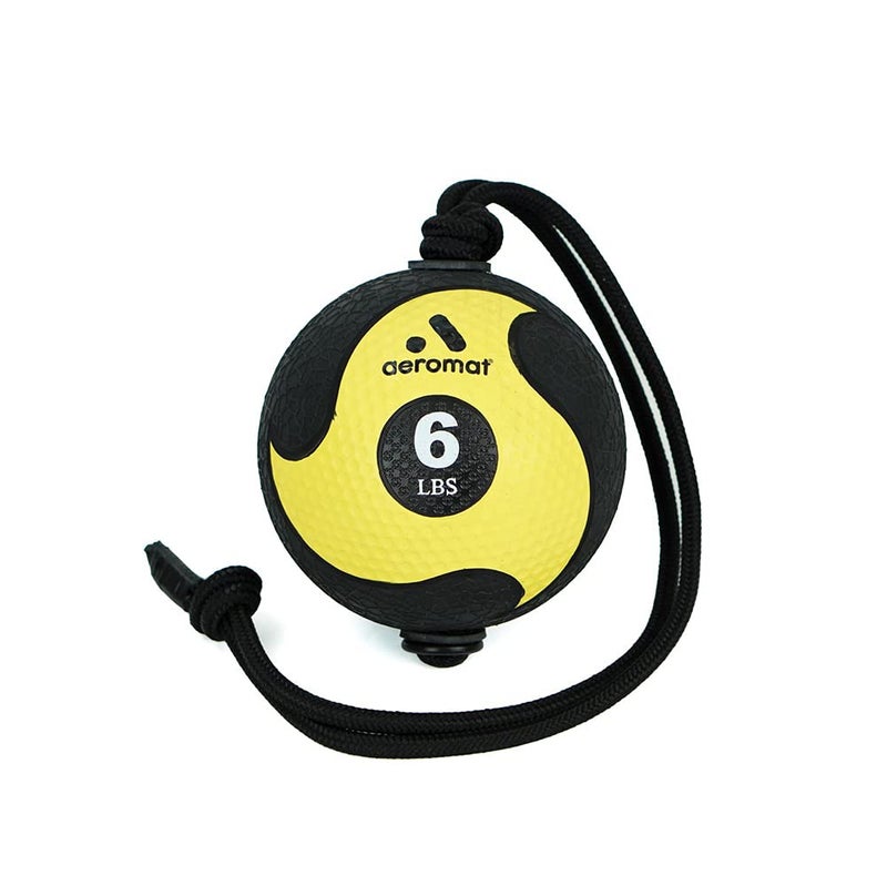 AEROMATS Elite Power Rope Medicine Ball for Core StrengthRotational Movements Training 6 lbs BlackYellow 9 Diameter 39 Rope