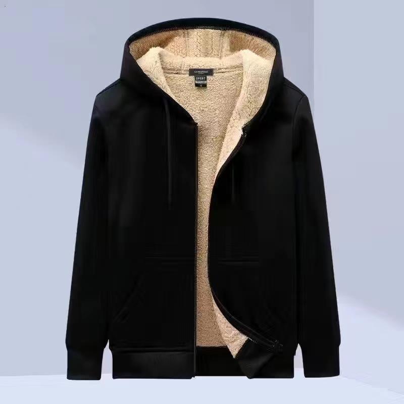 Men's Hooded Fleece-Lined Zipper Cardigan – Casual Solid Color Plus Size Jacket - Image 1
