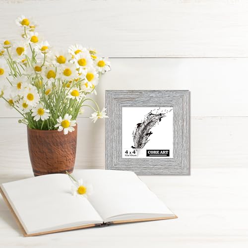 CORE ART 4x4 Picture Frame, Handmade Wood Rustic Gray (Grey) Photo Frame Set of 2, High Definition Semi-tempered Glass Wall or Tabletop Display - Image 4