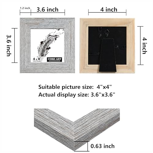 CORE ART 4x4 Picture Frame, Handmade Wood Rustic Gray (Grey) Photo Frame Set of 2, High Definition Semi-tempered Glass Wall or Tabletop Display - Image 2
