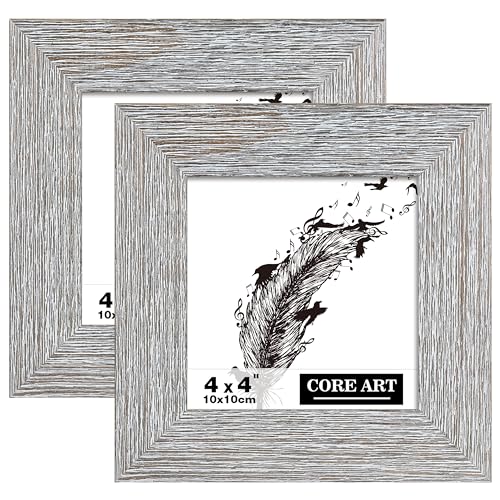 CORE ART 4x4 Picture Frame, Handmade Wood Rustic Gray (Grey) Photo Frame Set of 2, High Definition Semi-tempered Glass Wall or Tabletop Display - Image 1