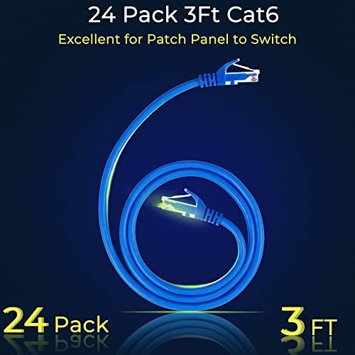 Rapink Patch Cables Cat6 3ft 24 Pack Ethernet Patch Cable 10G Support Cat 6 Patch Cable for Patch Panel to Switch Flexiable Cat 6 Ethernet Cable with Gold Plated Blue - Image 3