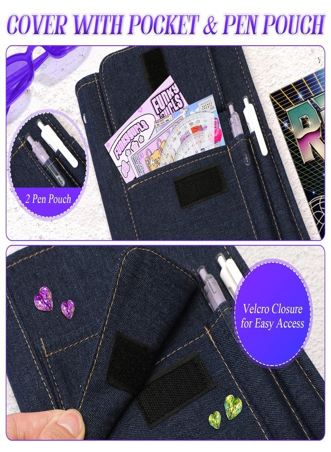 Toplive A5 Refillable Notebook Binder, A5 Denim 6 Ring Binder Cover with 100 Sheet Filler Paper, Y2K Personal Journal Notebook for Girls Women School College Students, Dark DENIM - Image 4